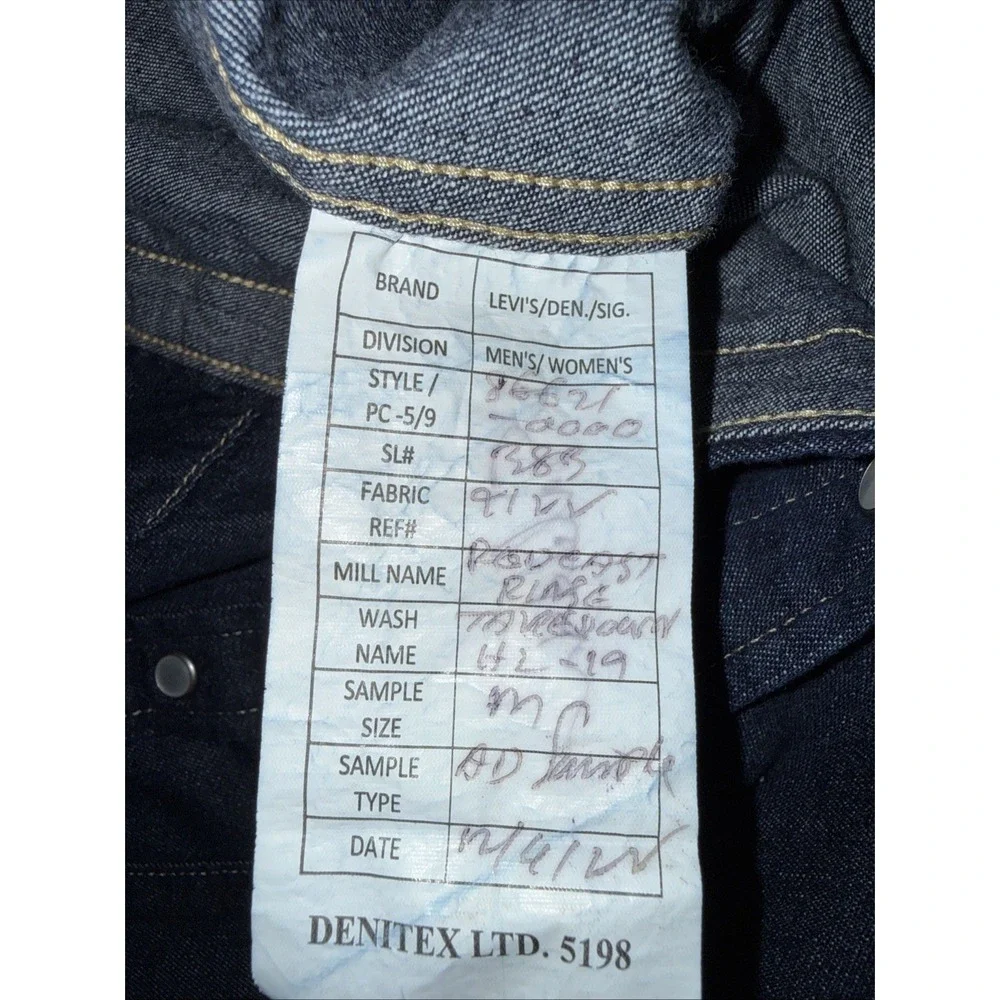 Internal Sample Levi's Pearl Snap Denim Long Sleeve Shirt Sz M Slim Blue Dark